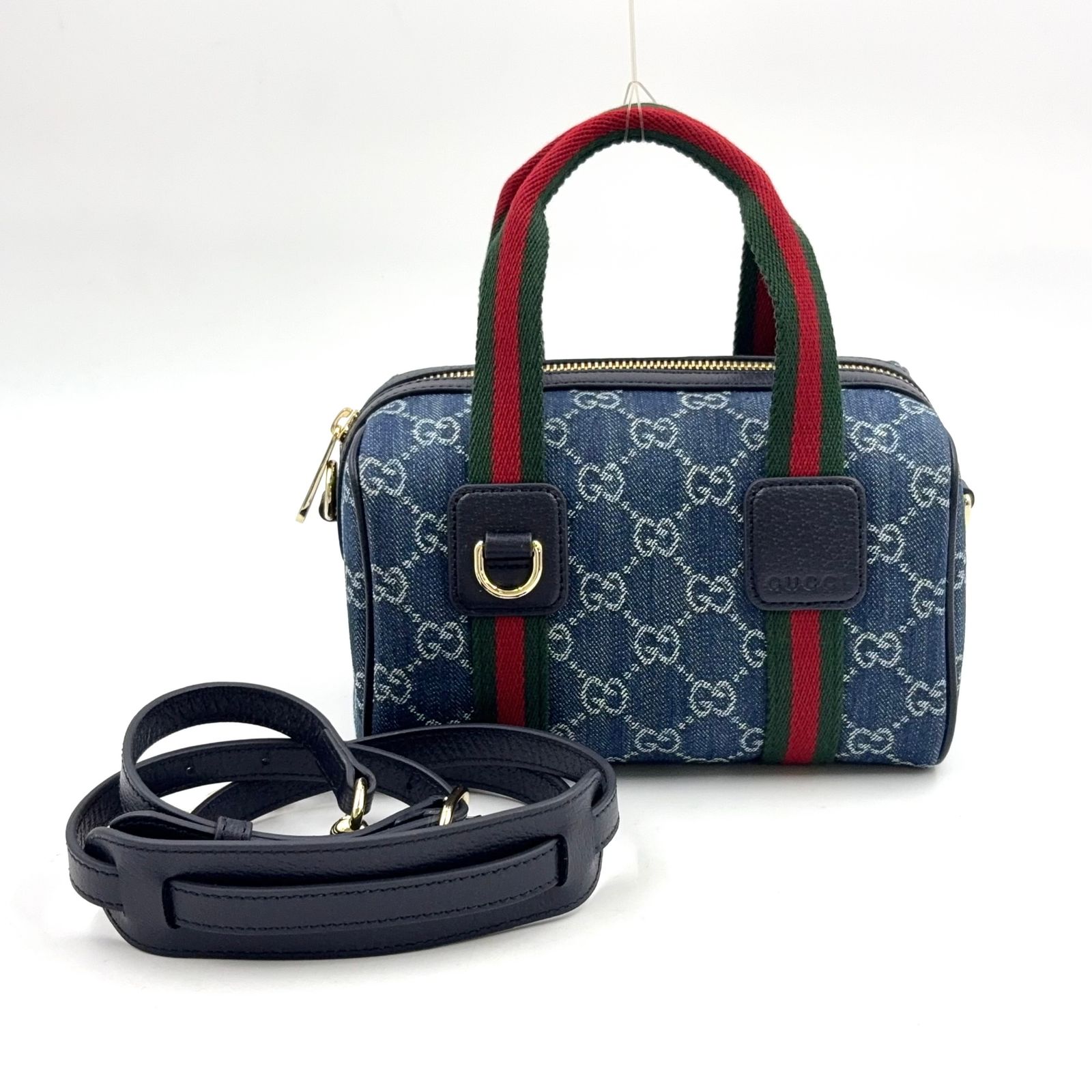 GUCCI オフィディア ミニGG 2WAY ショルダー レザー、デニム ブルー 