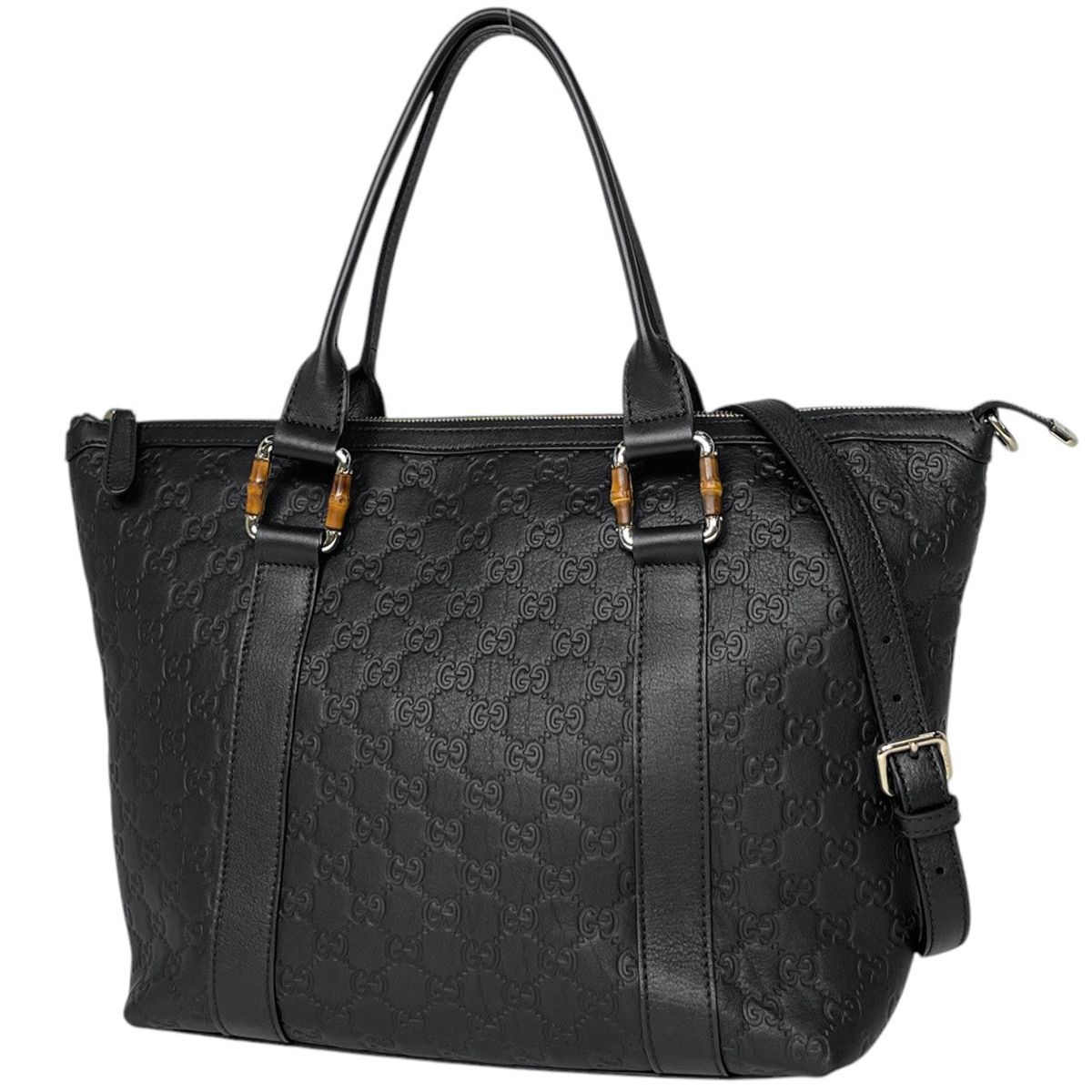 グッチ GUCCI グッチシマ トートバッグ バンブー シマレザー ブラック 339548 レディース 【中古】