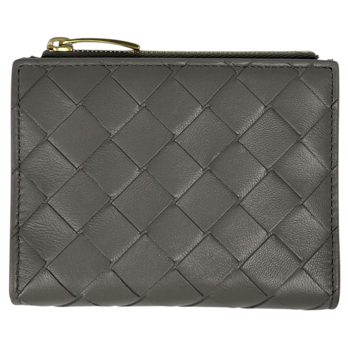 ボッテガヴェネタ BOTTEGAVENETA イントレチャート スモール 二つ折り ウォレット レザー グレー 742330 レディース 【中古】