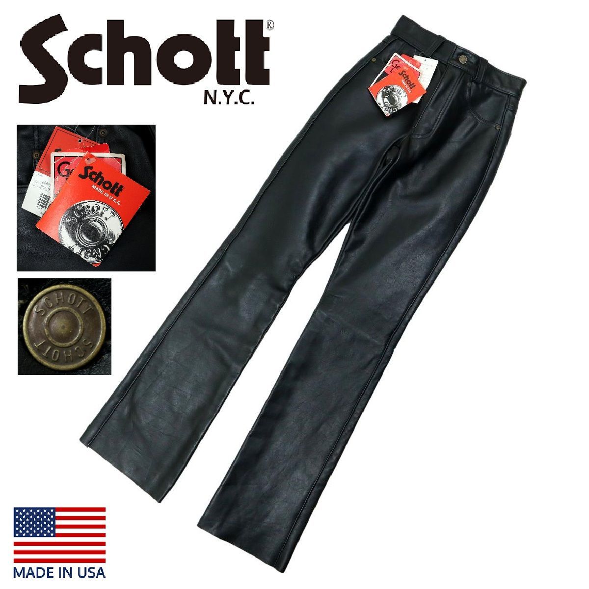 Schott 1枚レザーパンツ　30インチ USA生産 T305】【未使用品】【USA製】SCHOTT ショット レザーパンツ ボトム