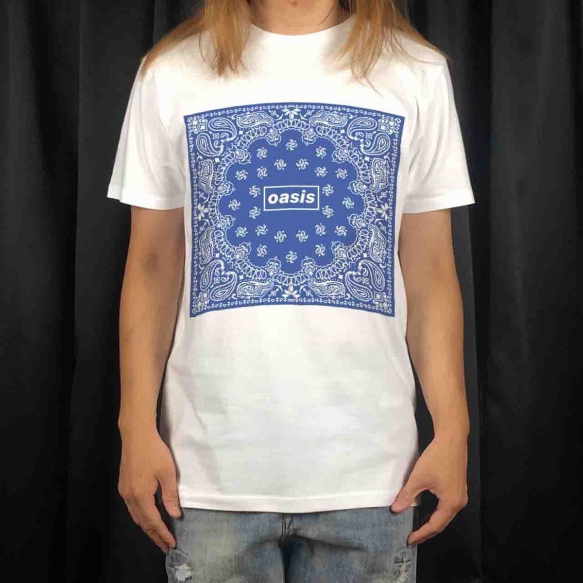オリジナル Tシャツ ビッグ プリント オアシス oasis ペイズリー バンダナ柄 UKバンド ロゴ Tシャツ S M L XL タイト ジャスト 大きい ビッグ オーバーサイズ メンズ レディース ユニセックス ピン