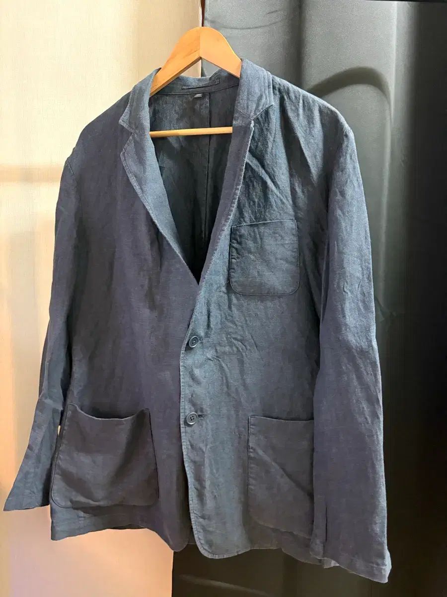 無印良品 ウォッシュ リネン ブレーザー XXL (ネイビー / ブラック)