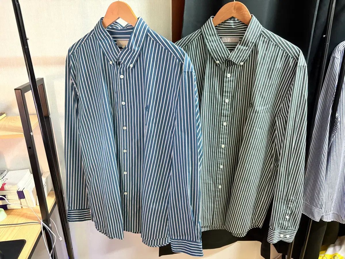 BEAN POLE ビーンポール ストライプ ポプリン シャツ 115 (ロイヤルブルー / エメラルド)