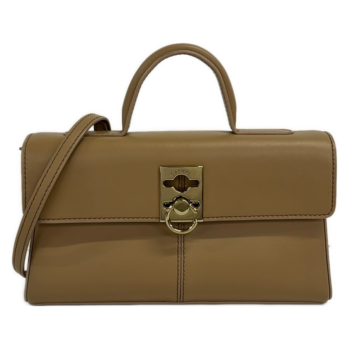 CAFUNE(カフネ) 財布美品 スタンスウォレット ベージュ×ゴールド レザー