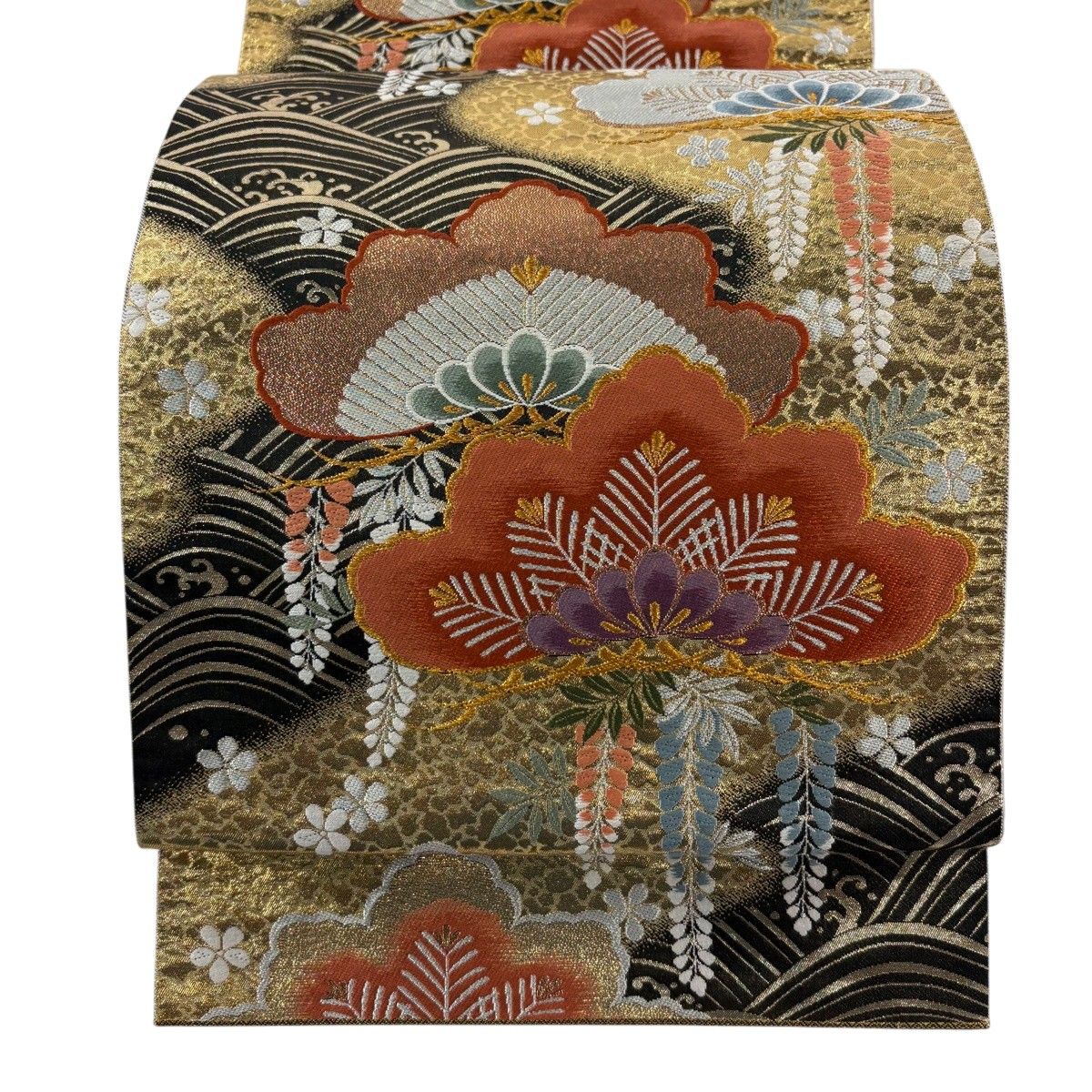 【美品】 袋帯 秀品 笠松 波 箔 金銀糸 黒 六通 正絹 【中古】 6,776円