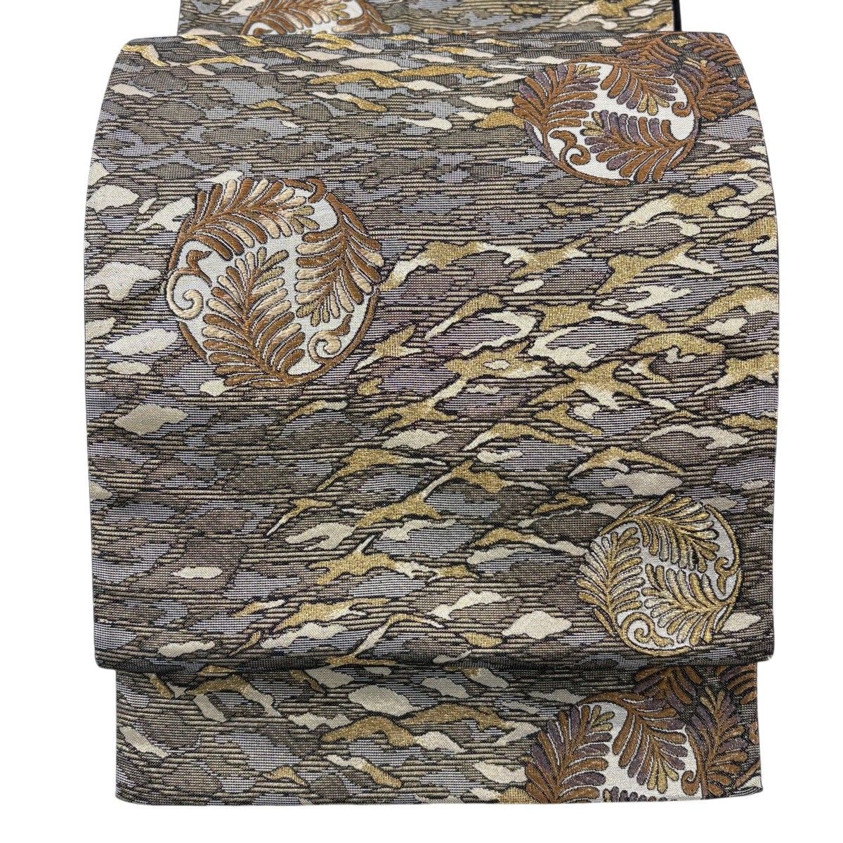 【美品】 袋帯 秀品 丸紋 若松 箔 金糸 金茶 六通 正絹 【中古】