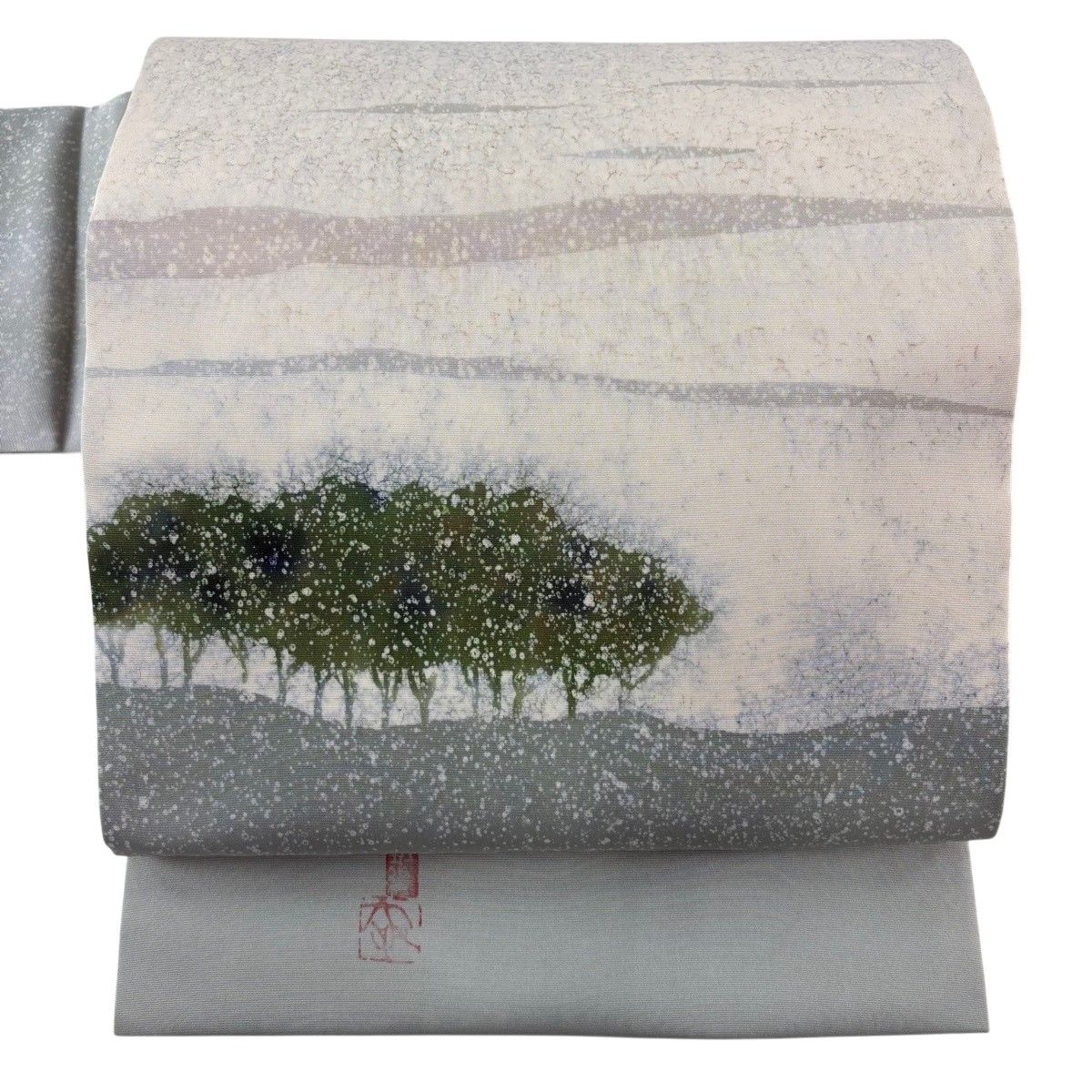 名古屋帯 秀品 落款 本郷大田子 樹木 霞 ぼかし 灰緑 正絹 【中古】 6,248円