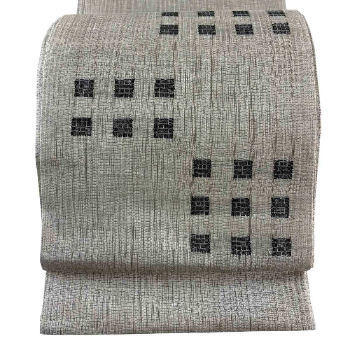 【美品】 袋帯 秀品 幾何学模様 灰白 お太鼓柄 正絹 【中古】