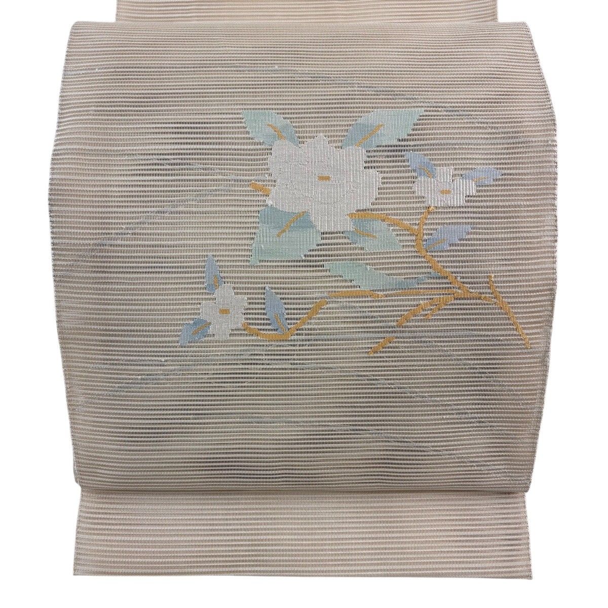 【美品】 名古屋帯 秀品 八寸名古屋帯 夏帯 絽 枝花 ベージュ 正絹 【中古】