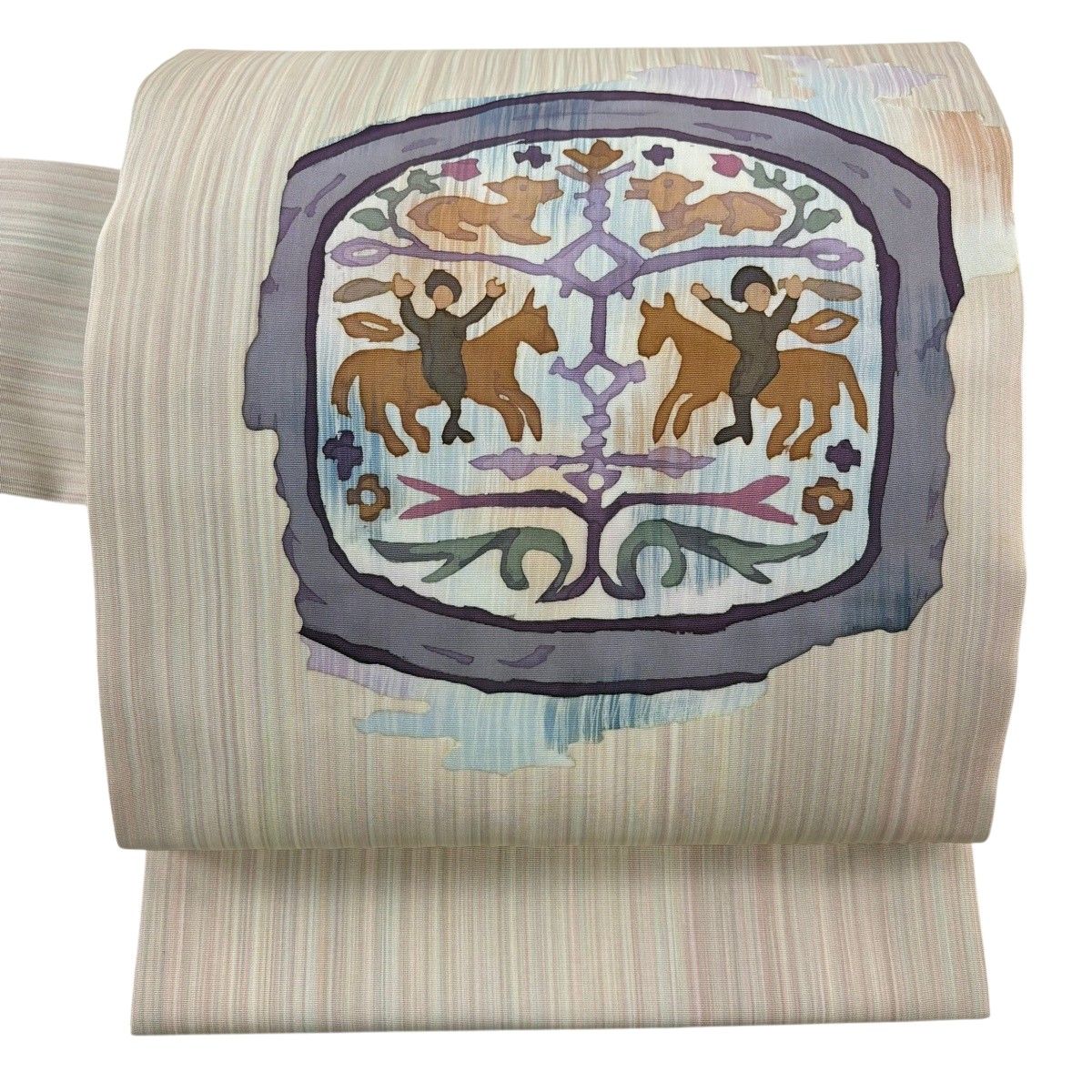 【美品】 名古屋帯 秀品 狩猟文 ピンク 正絹 【中古】