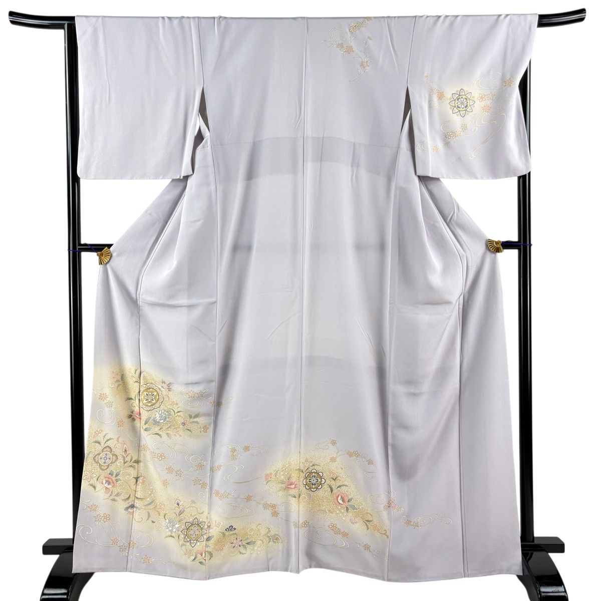 訪問着 身丈165.5cm 裄丈67cm M 袷 華文 花唐草 銀糸 金彩 薄紫 正絹 秀品 【中古】
