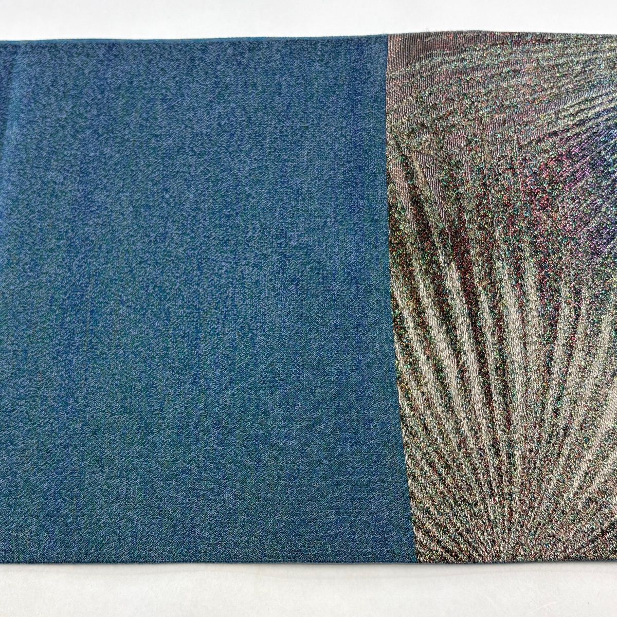 【美品】 袋帯 逸品 草花 幾何学模様 箔 金糸 緑 六通 正絹 【中古】
