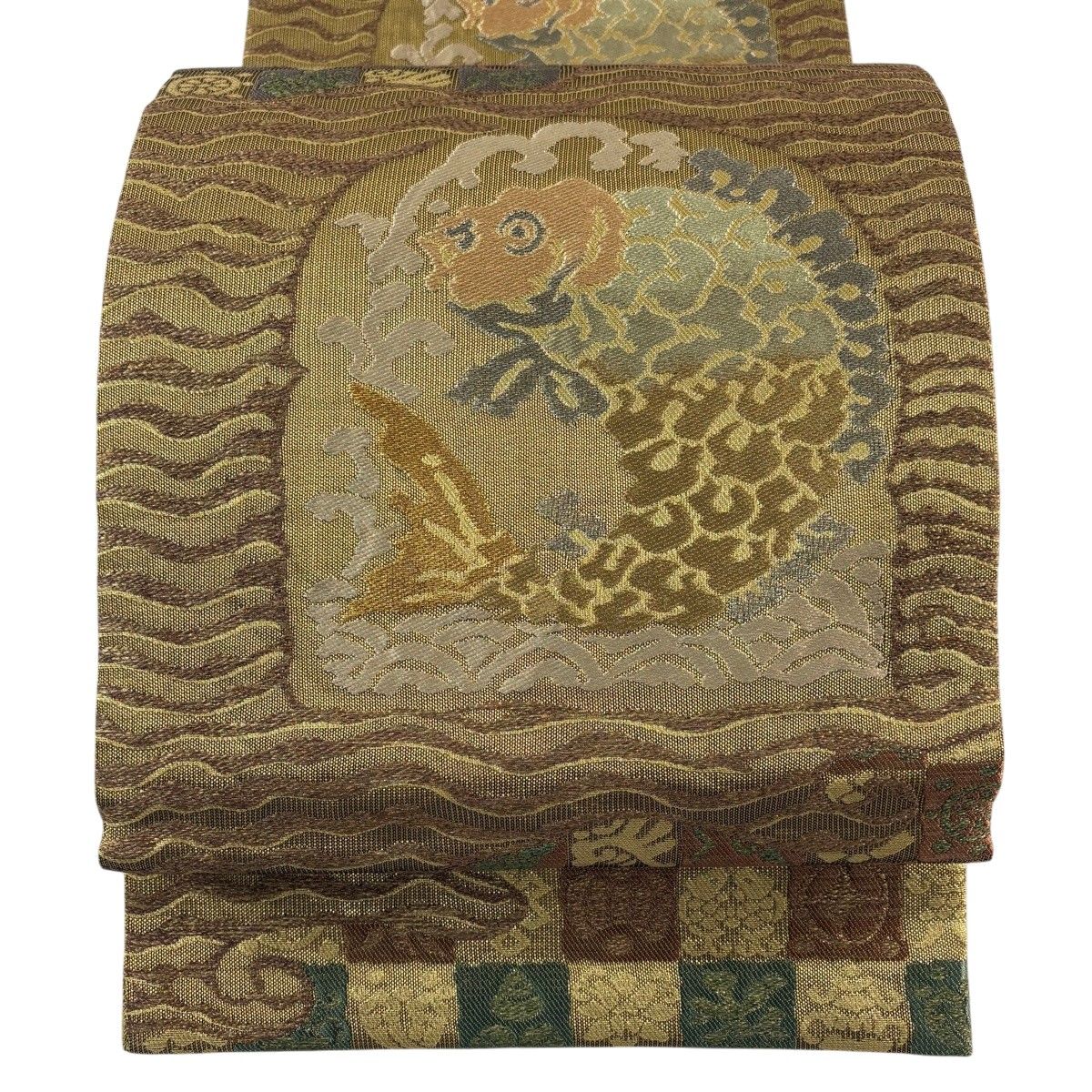 袋帯 名品 荒磯 金銀糸 箔 金色 六通 正絹 【中古】