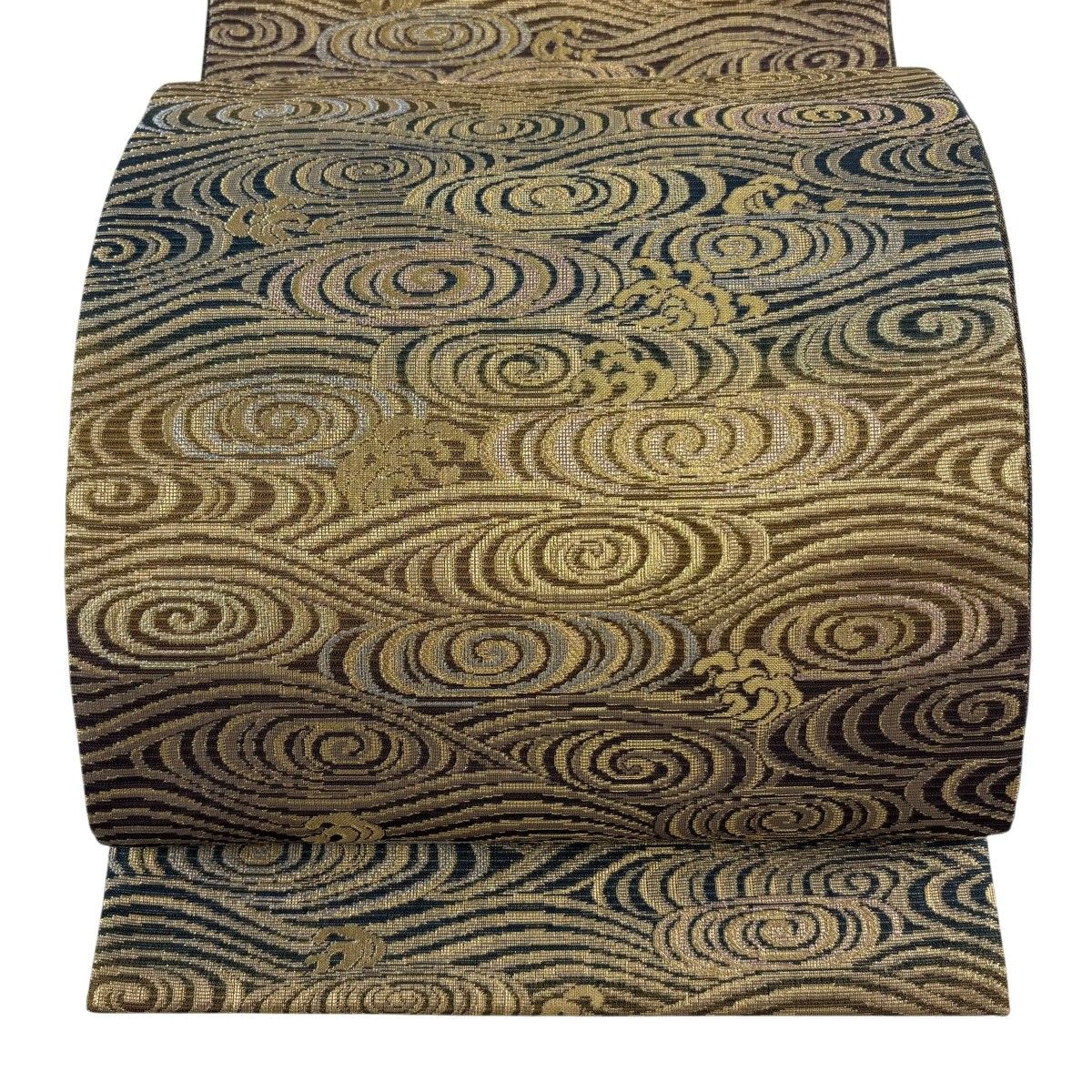 【美品】 袋帯 名品 波頭 渦 金糸 箔 金茶 六通 正絹 【中古】 11,376円