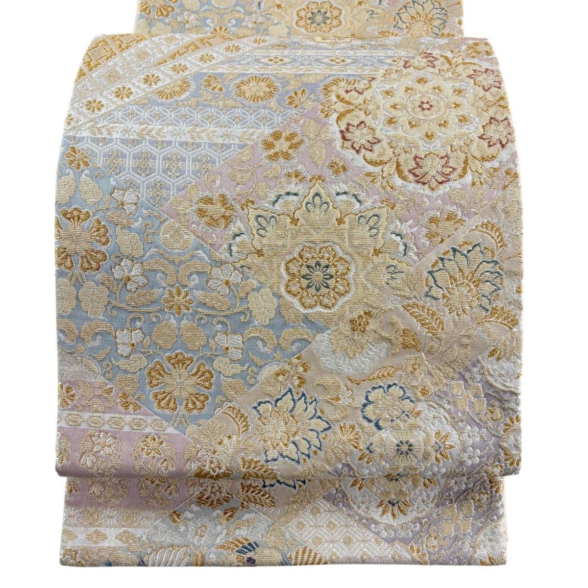 【美品】 袋帯 名品 やまと 桧垣裂取華文 金銀糸 箔 薄茶色 六通 正絹 【中古】