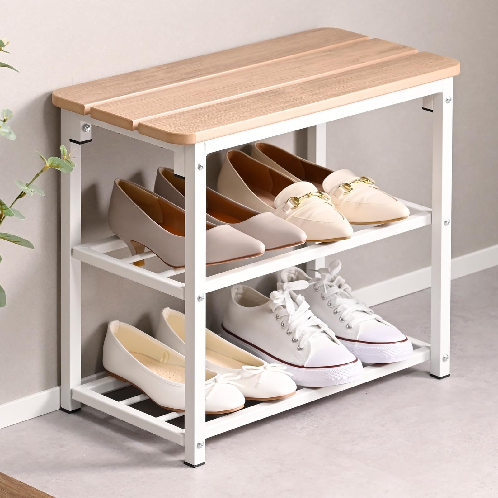 山善(YAMAZEN) 玄関収納 玄関ベンチ ラック付き 玄関椅子 シューズラック 靴 棚 収納 収納ベンチ 室内 軽量 組立品 幅50×奥行26×高さ45cm ホワイト KGBR-5045(WH)ｍａ 8,258円