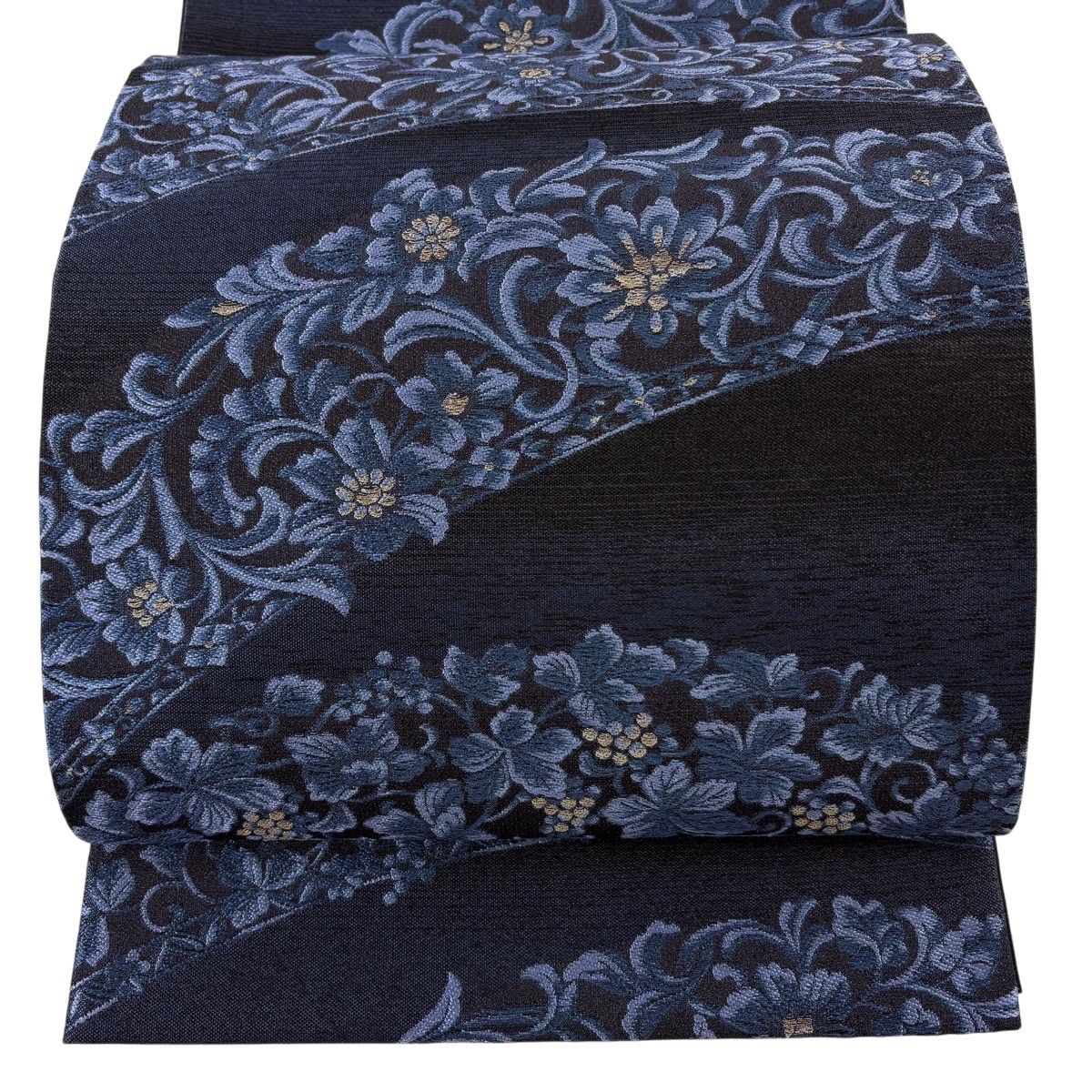 【美品】 袋帯 名品 やまと 花唐草 葡萄唐草 箔 藍色 六通 正絹 【中古】