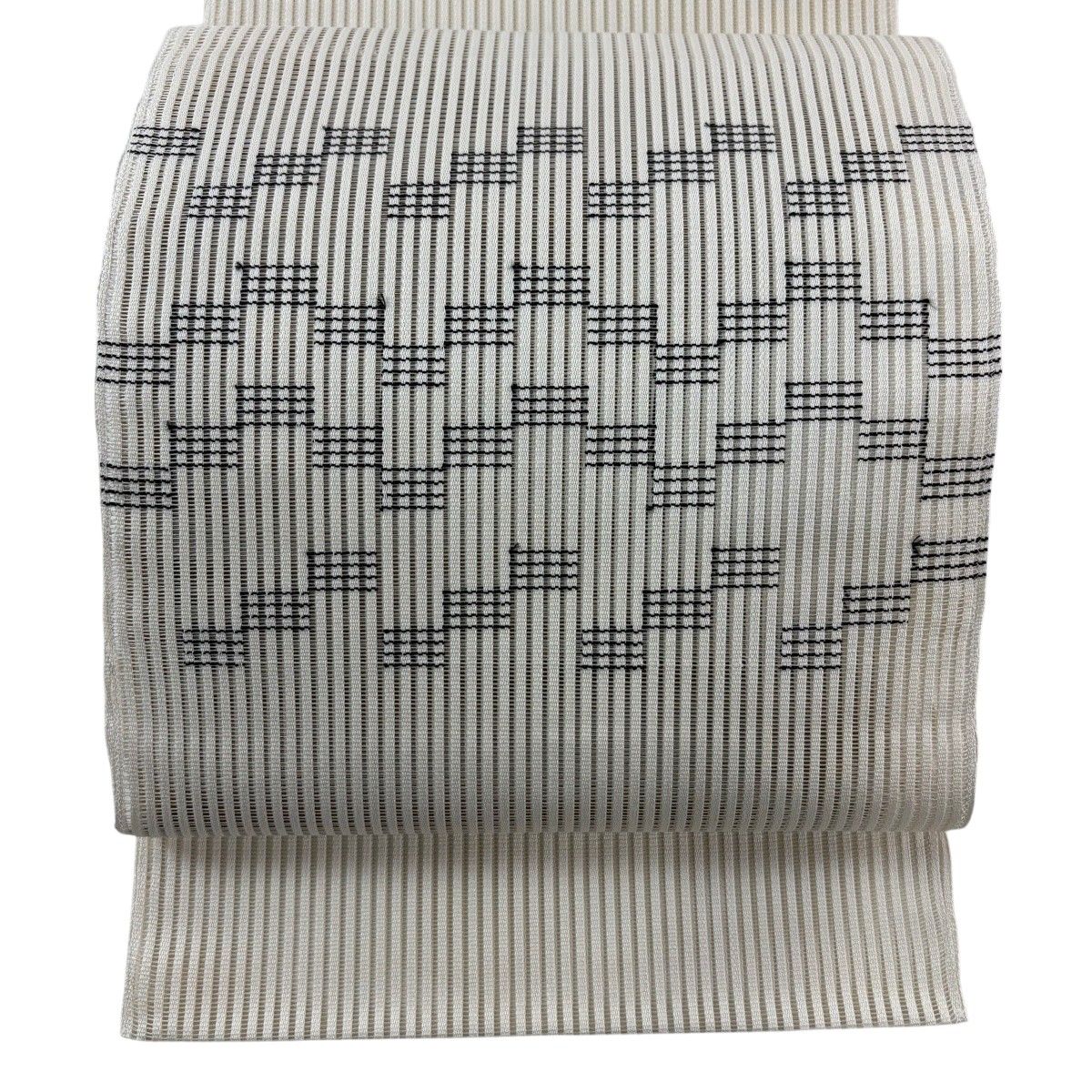 【美品】 名古屋帯 秀品 夏帯 縦絽 八寸名古屋帯 松葉仕立て 縞 クリーム 正絹 【中古】