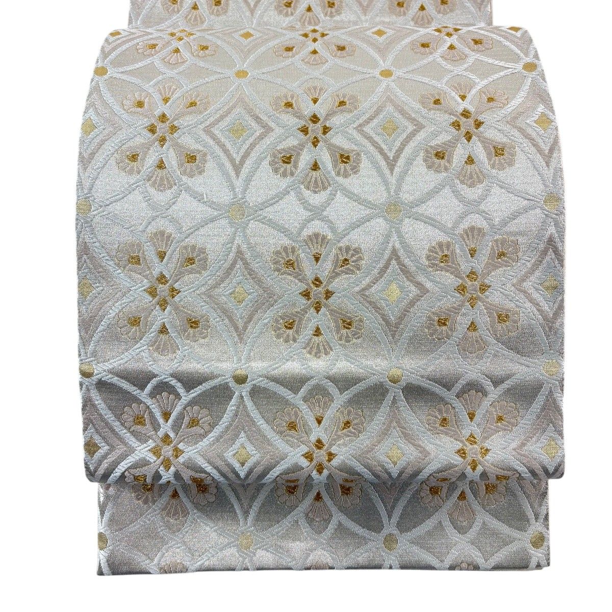 【美品】 袋帯 秀品 七宝 華文 箔 唐織 クリーム 六通 正絹 【中古】 6,160円