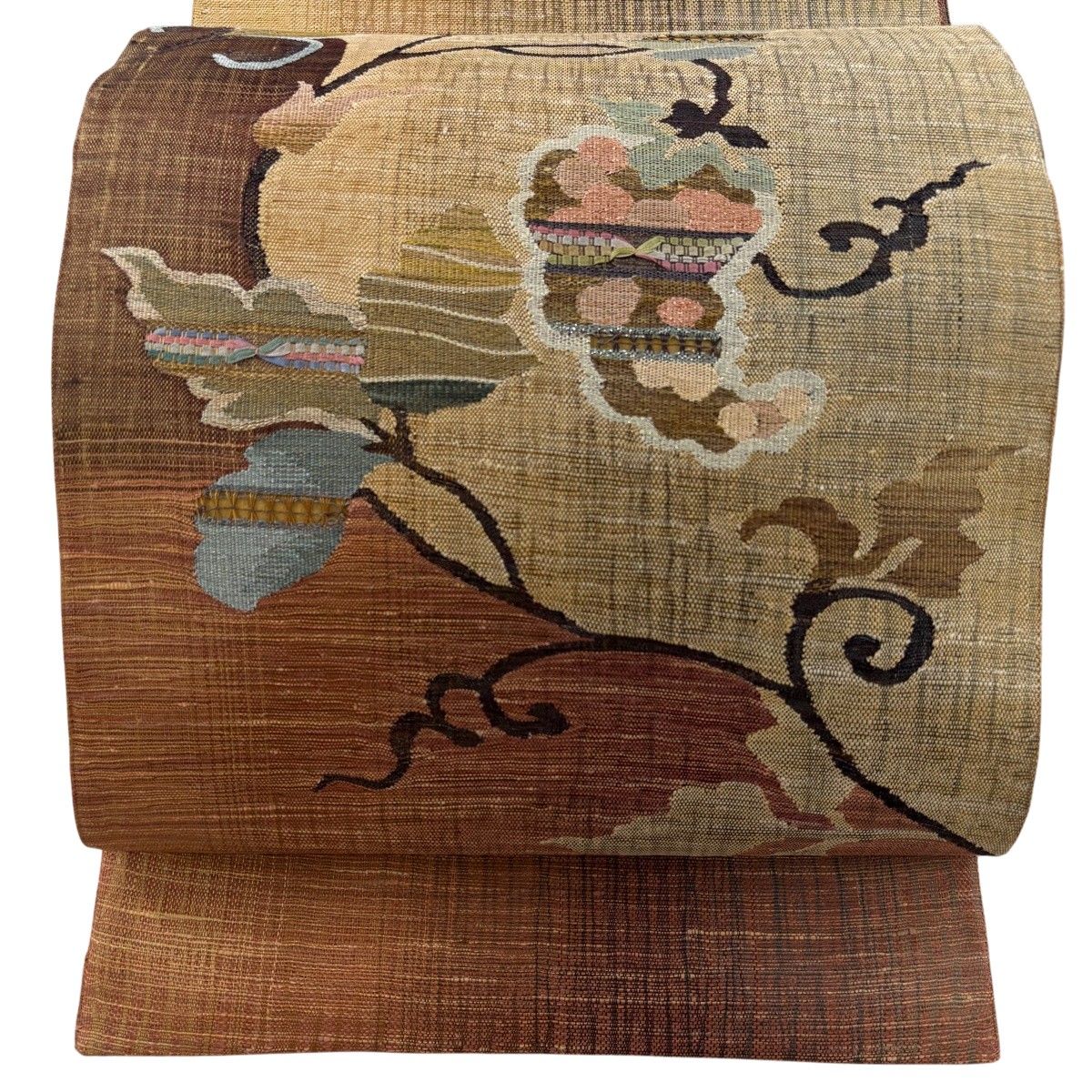 【美品】 袋帯 秀品 葡萄唐草 金銀糸 茜色 お太鼓柄 正絹 【中古】