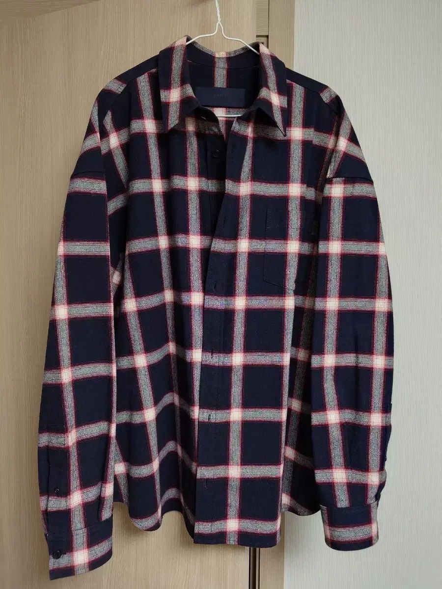 50 Juun.J ジュンジェイ 24SS コットン ルーズフィット Classic フランネル シャツ ネイビー レッド CHECK