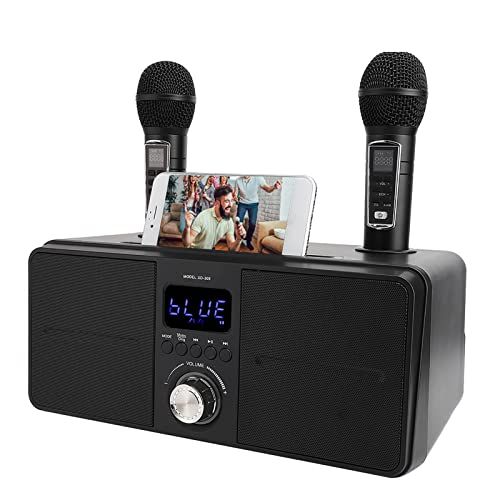 msAcogedor カラオケマシン、2つのワイヤレスマイクを備えたホームカラオケシステム、AUX、USB、TFをサポート、ホームパーティー用 (黒) c4cacbf2
