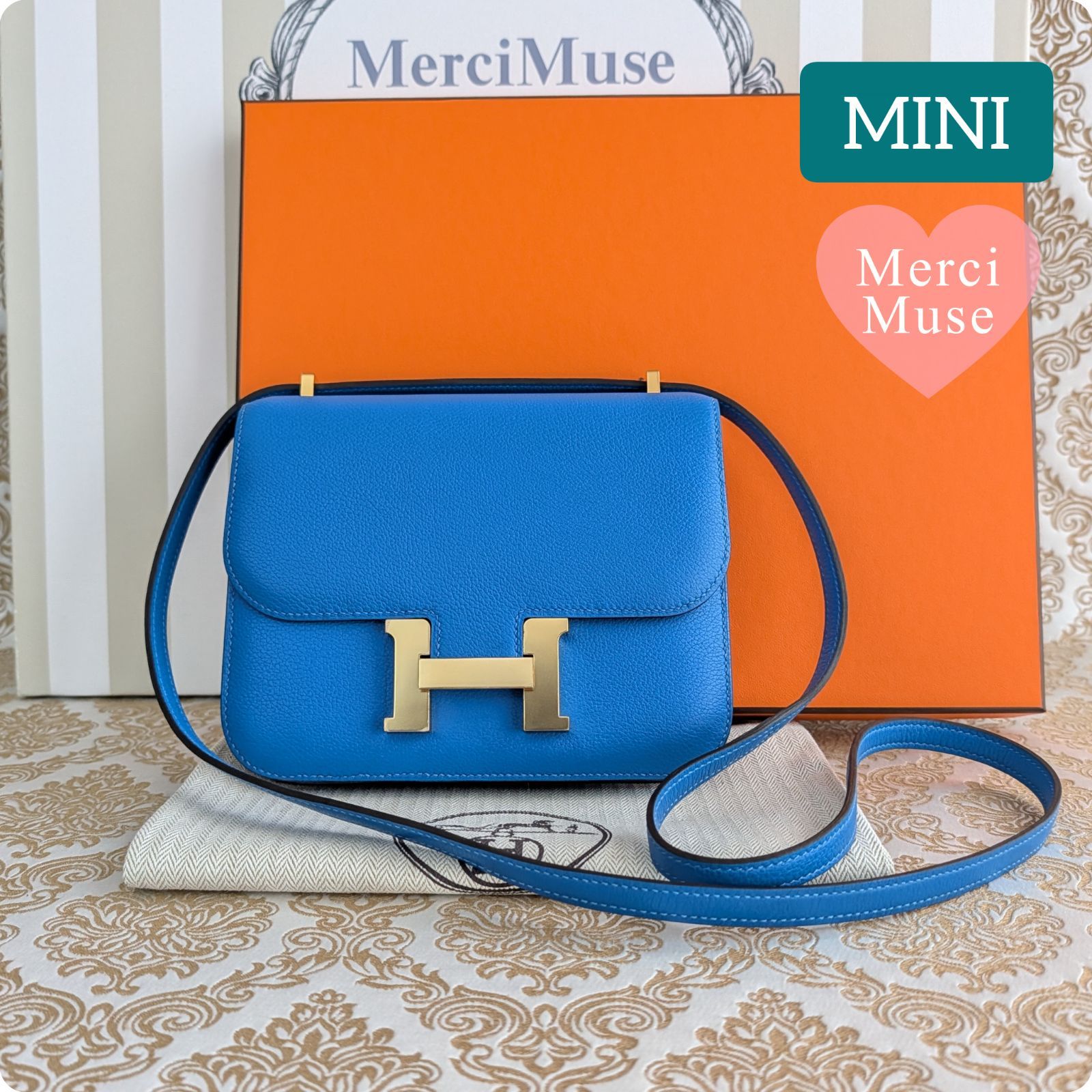 ❤お得なお品❤コンスタンス３ミニ ブルーミコノスｘG金具 エルメス C刻印 メルシーミューズメルカリショップス店