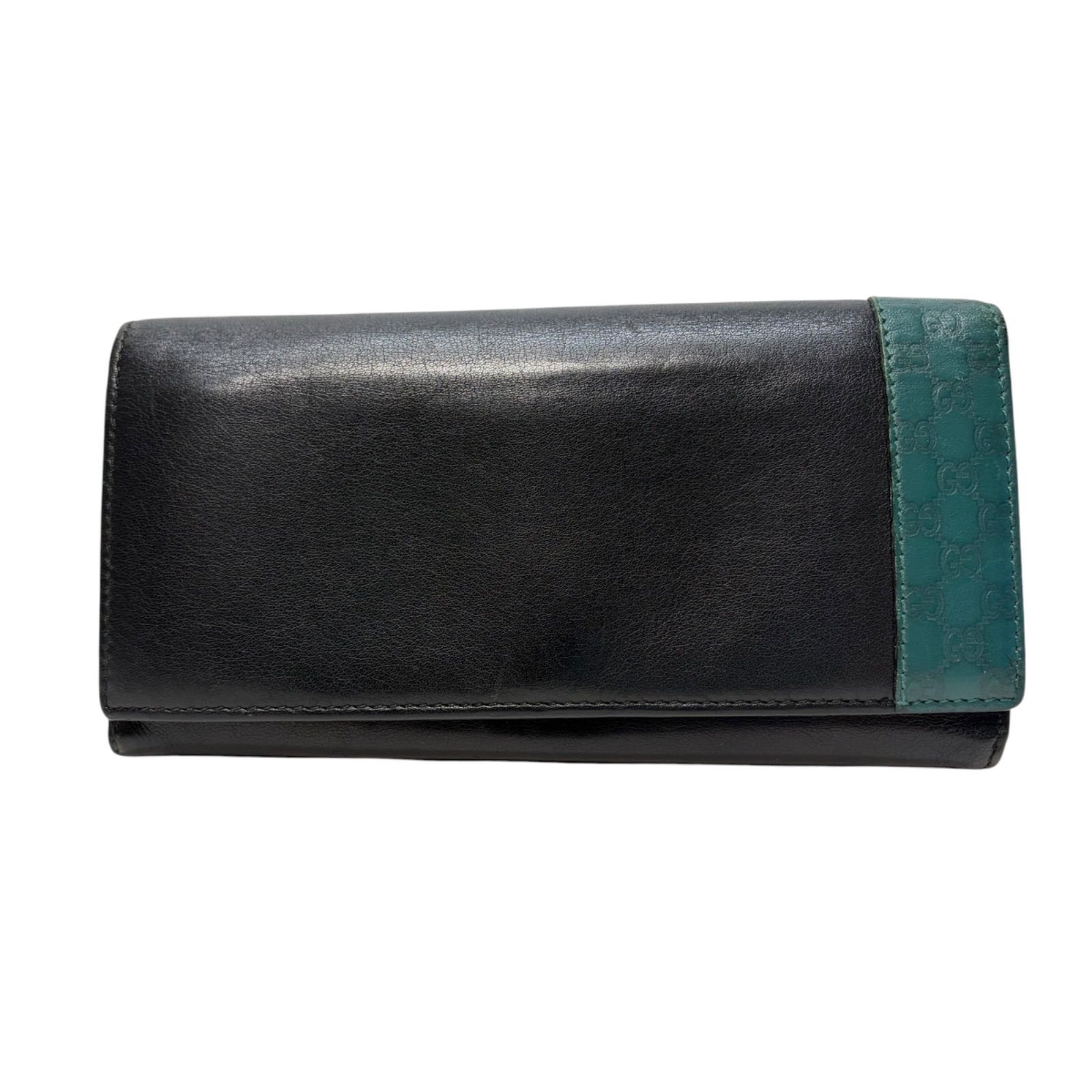 4349 GUCCI グッチ 長財布 ブラック グリーン シマレザー フラップ コンチネンタル 9,600円