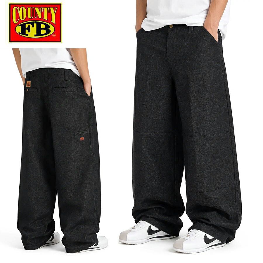 FB COUNTY エフビーカウンティーメンズ モンスターカット スーパールーズジーンズSKNJ-2693 MONSTER CUT SUPER LOOSE JEANSブラック 黒 極太 チカーノ ローライダー セルフォンポケットストリート ウエストコースト ル