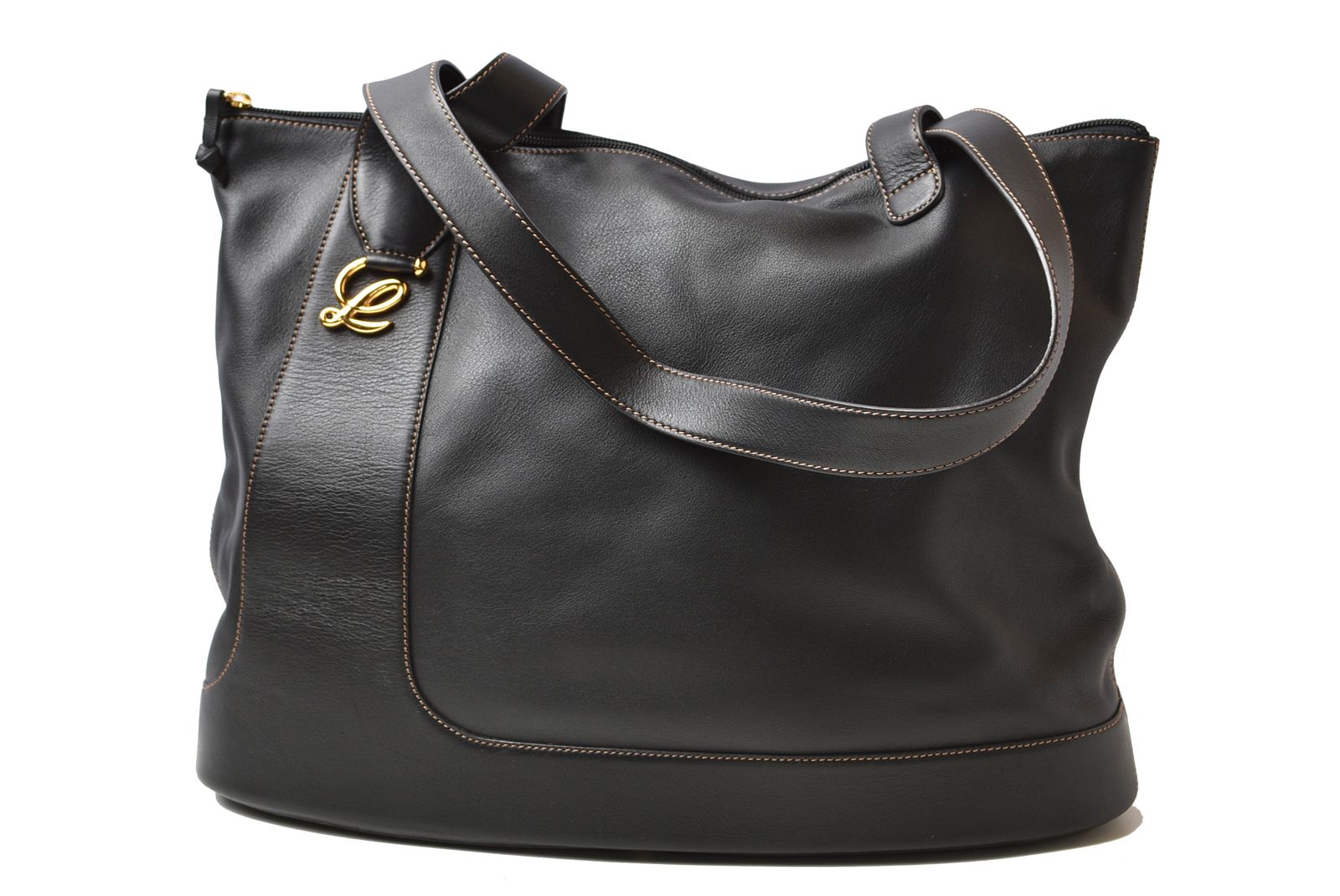 ロエベ トートバッグ LOEWE アントン アナグラム ポーチ付 ダークブラウン レザー ヴィンテージ レディース【中古】