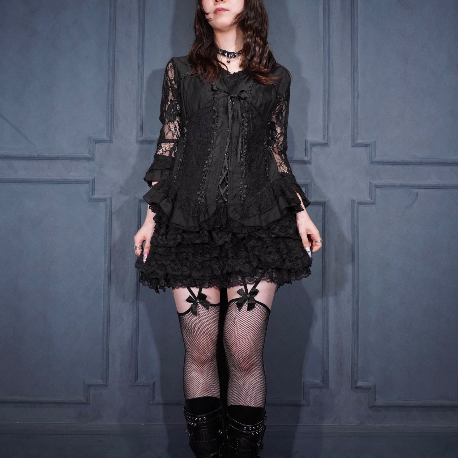 USA VINTAGE Pretty Angel LACE UP DESIGN LACE SHEER TOPS/アメリカ古着レースアップデザインレースシアートップス