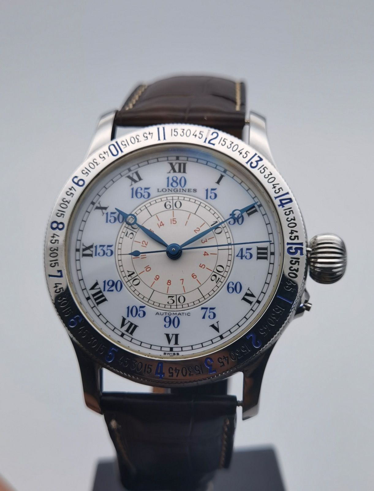 中古美品 保証書付き ロンジン LONGINES リンドバーグ アワーアングル L2.678.4 ハンターケース SS シルバー文字盤 自動巻き メンズ 腕時計