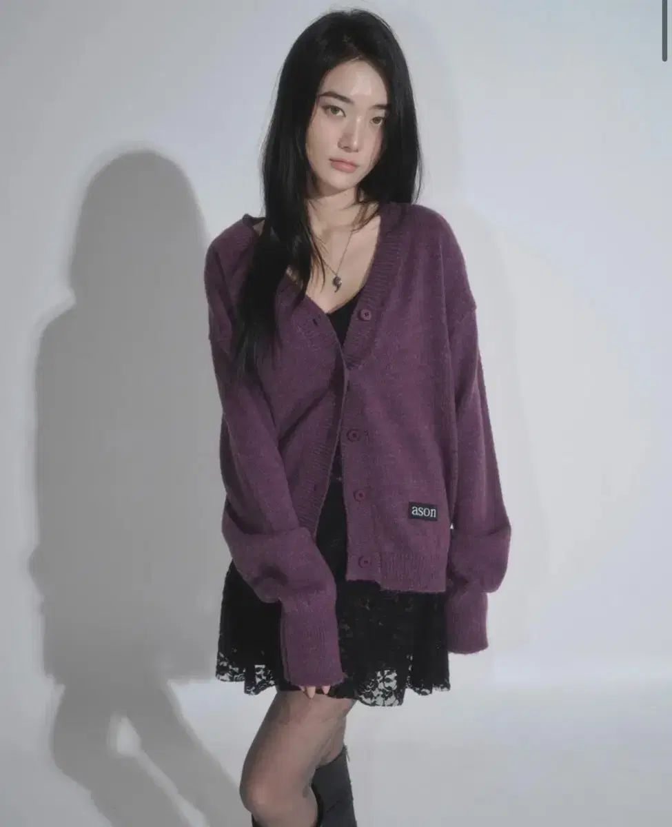 アズオン 下ファー カーディガン happer cardigan パープル