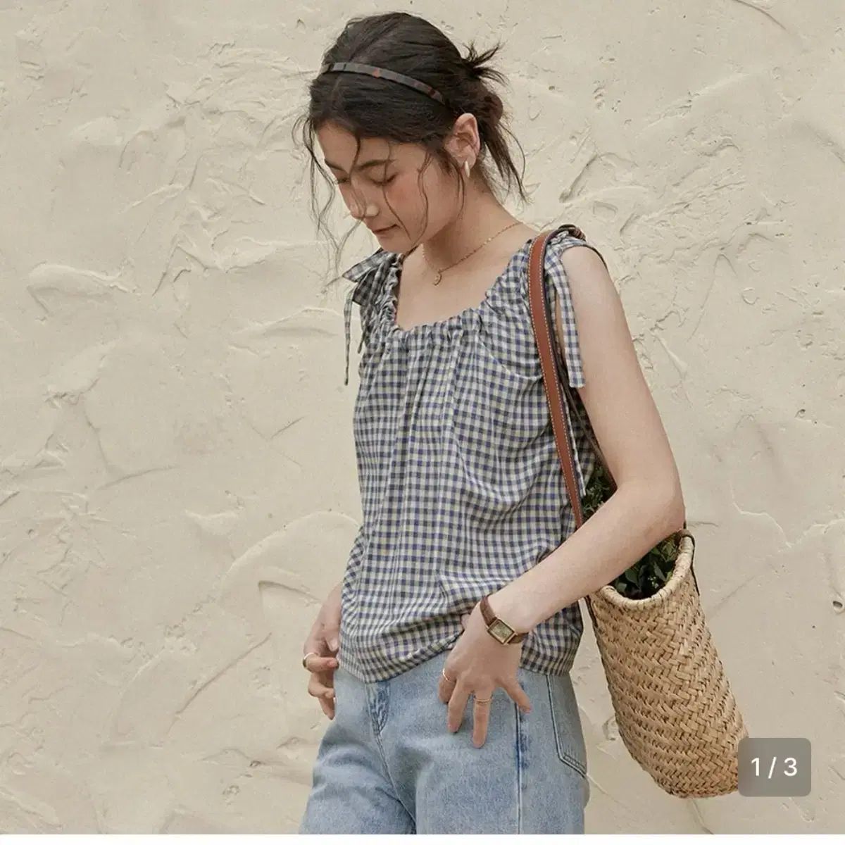 LENINA (サナ着用) CHECK RIBBON BAMBOO スリーブレス 新品