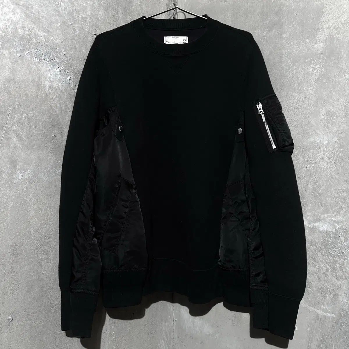 XL SACAI サカイ スポンジ スウェット ナイロン ツイル プルオーバー スウェット ブラック