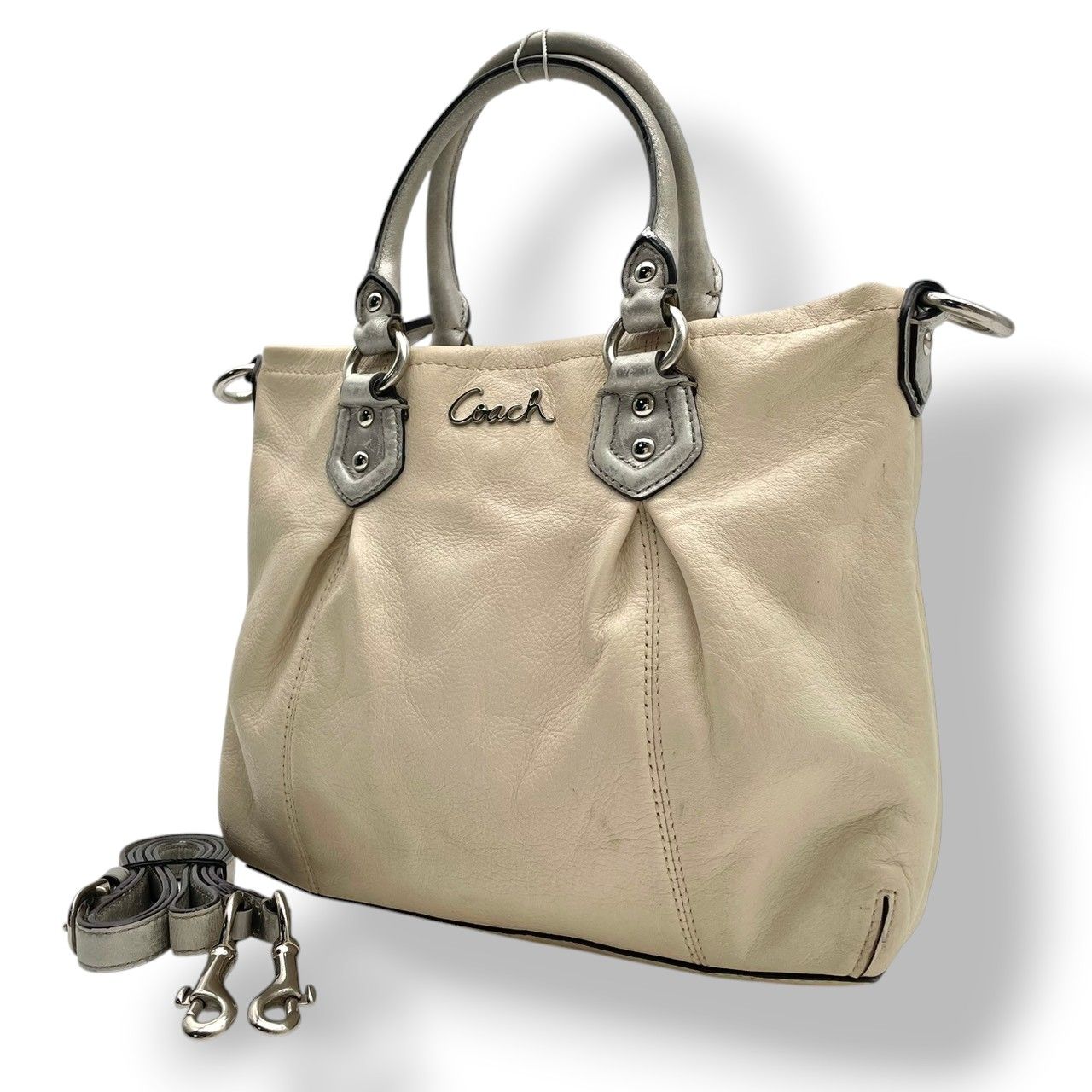 COACH コーチ バッグ アシュレイ レザー 2WAY ショルダーバッグ ハンドバッグ ギャザー 斜め掛け 肩掛け 手提げ 本革 革 アイボリー オフホワイト 白系 シルバー金具 カジュアル デイリー F20342 S80 10,010円