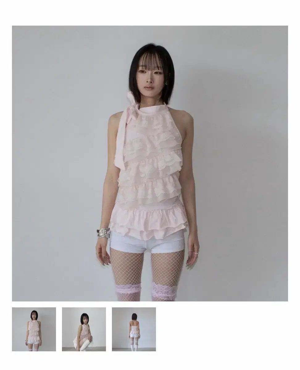 ランドマインガール landminegirl frilly lace halter top フリル レース ホルター トップス ピンク