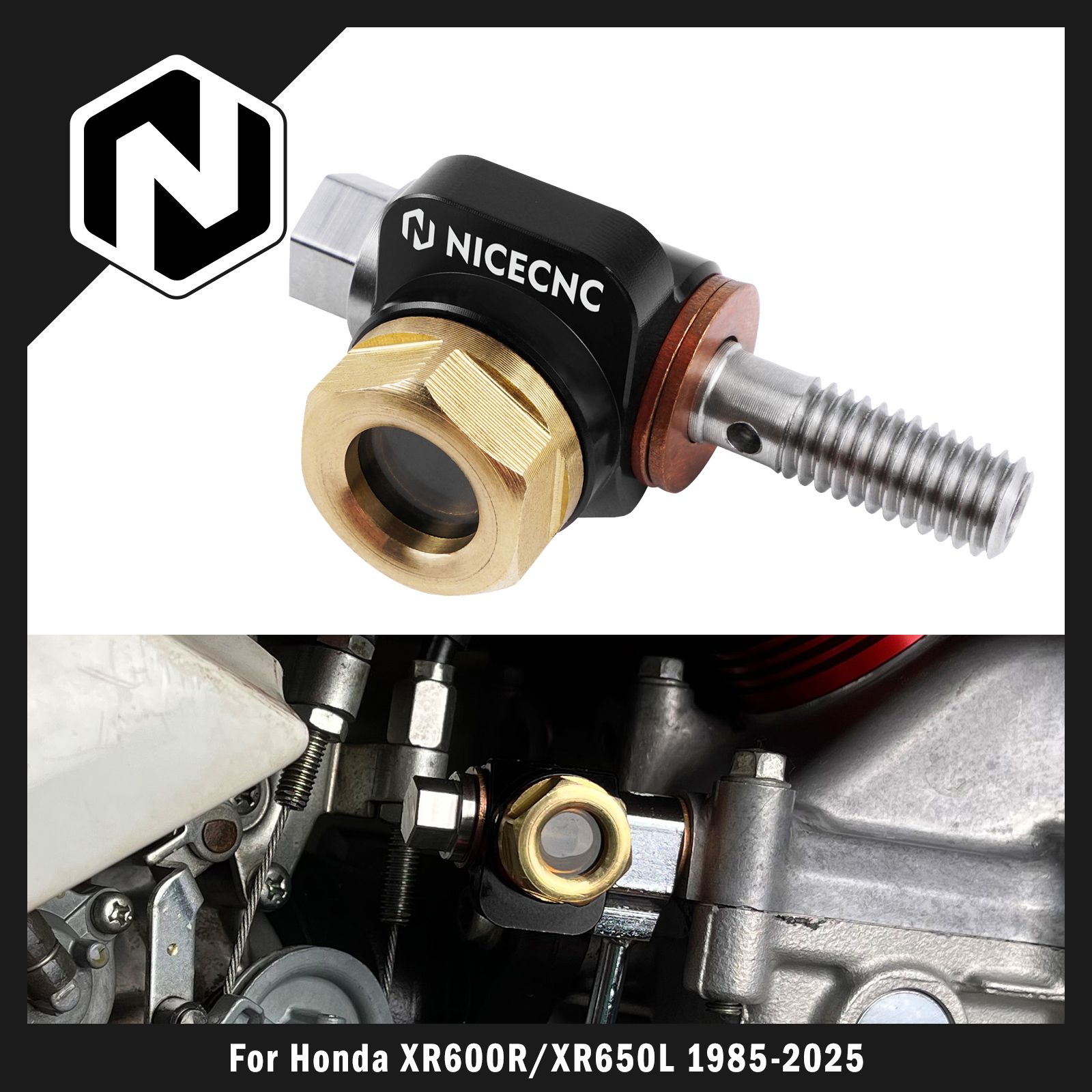 NICECNC ホンダ XR650L XR600R 1985〜2025対応 バンジョーボルト オイルサイトグラス クリアビュー アルミ製