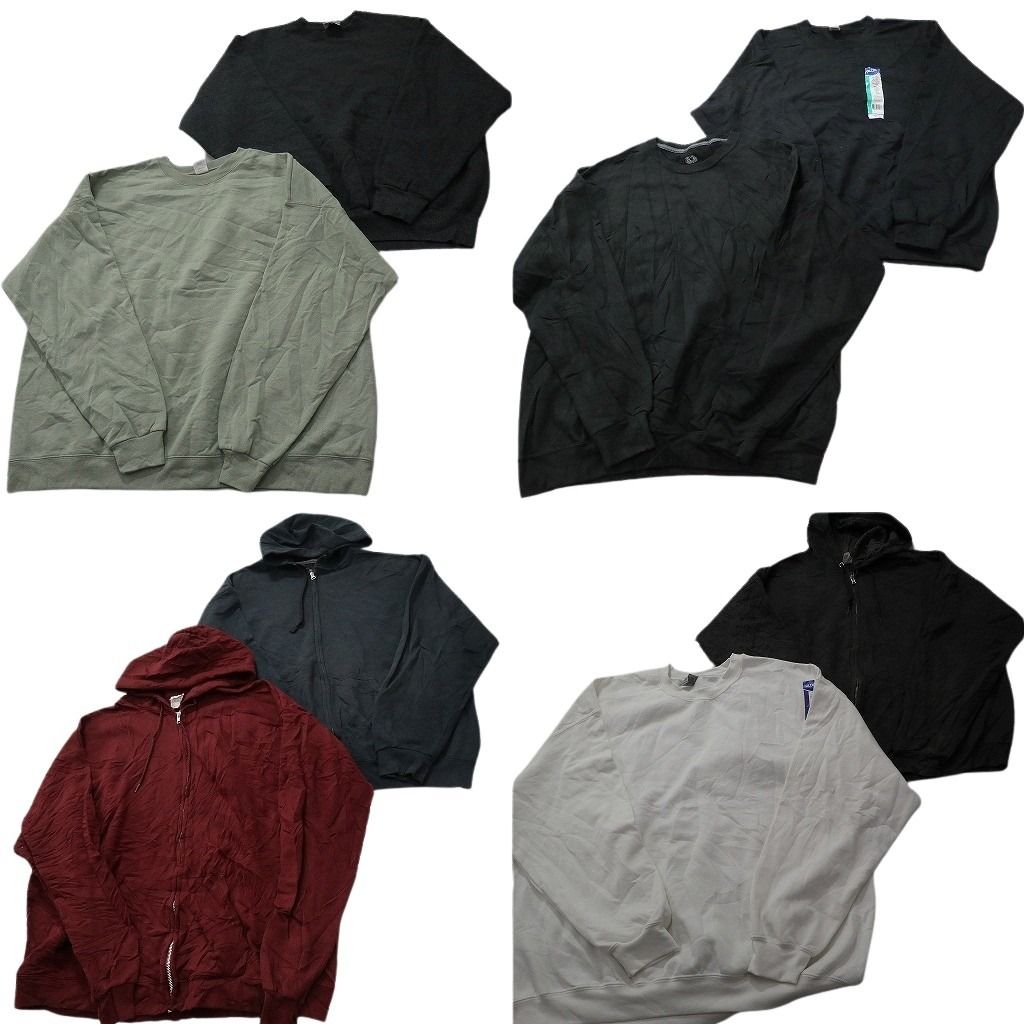 古着卸 まとめ売り 無地 スウェット 8枚セット ( メンズ XL/2XL ) ブラック ホワイト フルジップ フーディー 中古 古着 NF8775