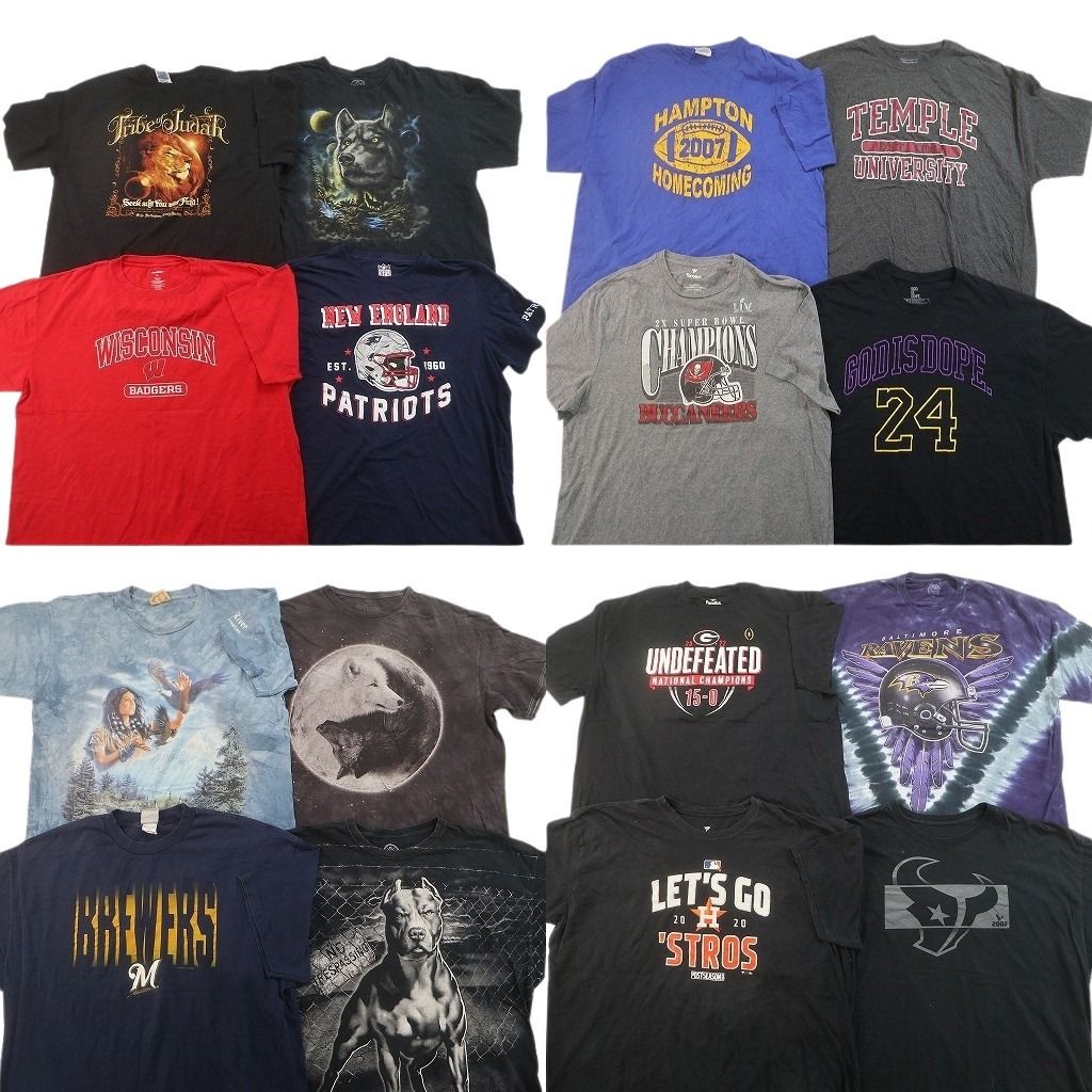 古着卸 プリント Tシャツ 16枚セット ( メンズ 2XL/3XL/4XL ) プロチーム NFL MLB 大判プリント カレッジ 3段プリント 中古 古着 NF8861