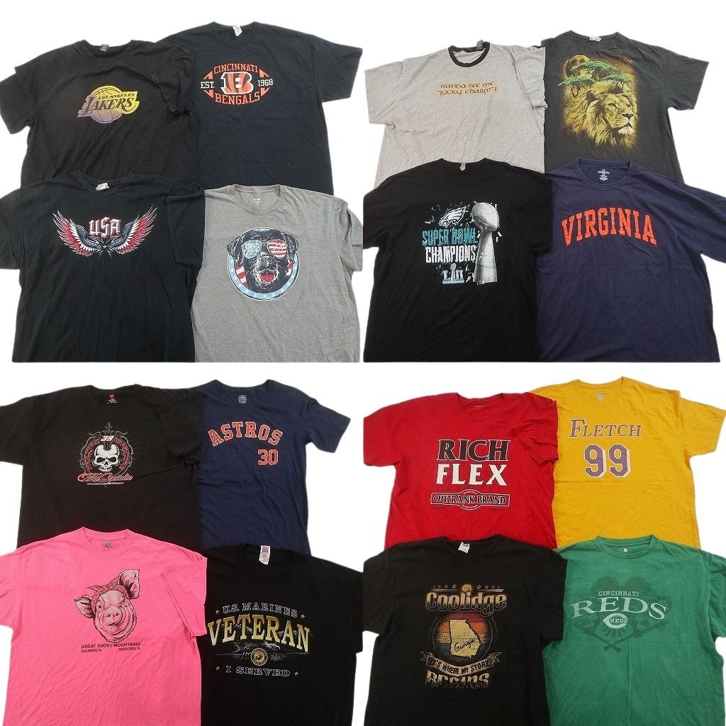 古着卸 まとめ売り プリント Tシャツ 16枚セット ( メンズ 2XL ) アーチロゴ スカル アニマル プロチーム NBA NFL 中古 古着 NF8862