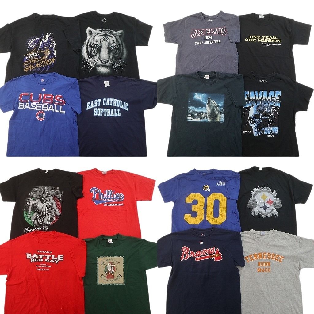古着卸 まとめ売り プリント Tシャツ 16枚セット ( メンズ L ) プロチーム MLB ナンバリング スカル アニマル カブス 中古 古着 NF8868