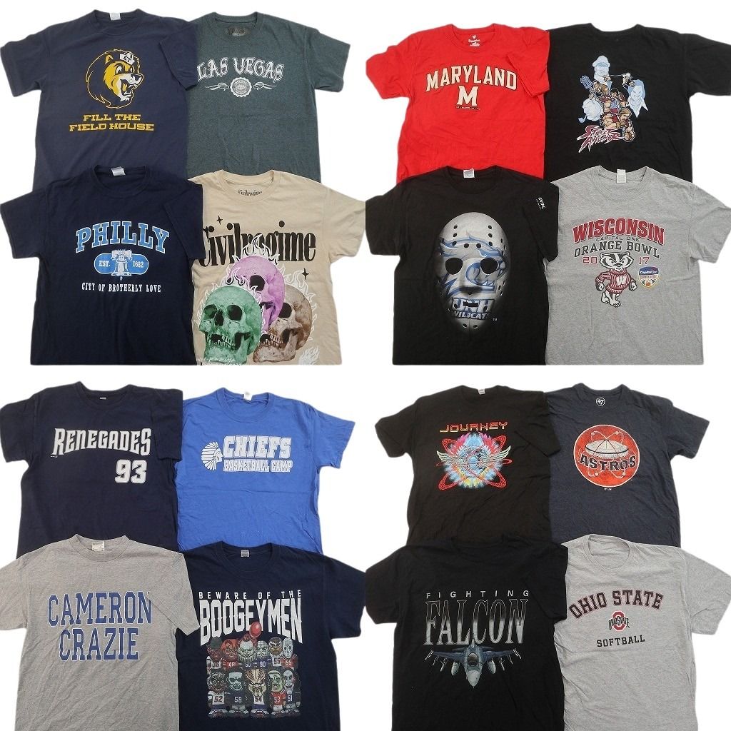 古着卸 まとめ売り プリント Tシャツ 16枚セット ( メンズ M ) カレッジ風 スカル 英文字プリント 中古 古着 NF8872