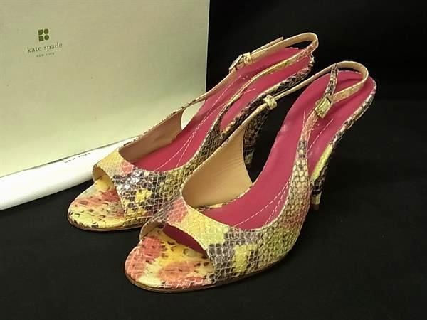 ■Beautiful items■ kate spade kate spade python embossed leather open toe heel size 6 (approx. 23 cm) sandals shoes multicolor DK0574