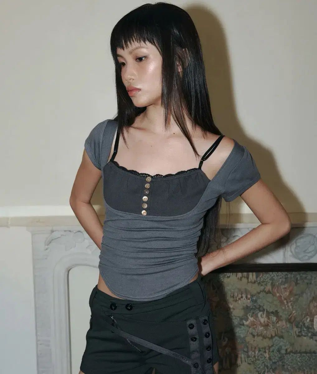 プリーズノーフォロー Katie Button Baby Top (Charcoal)