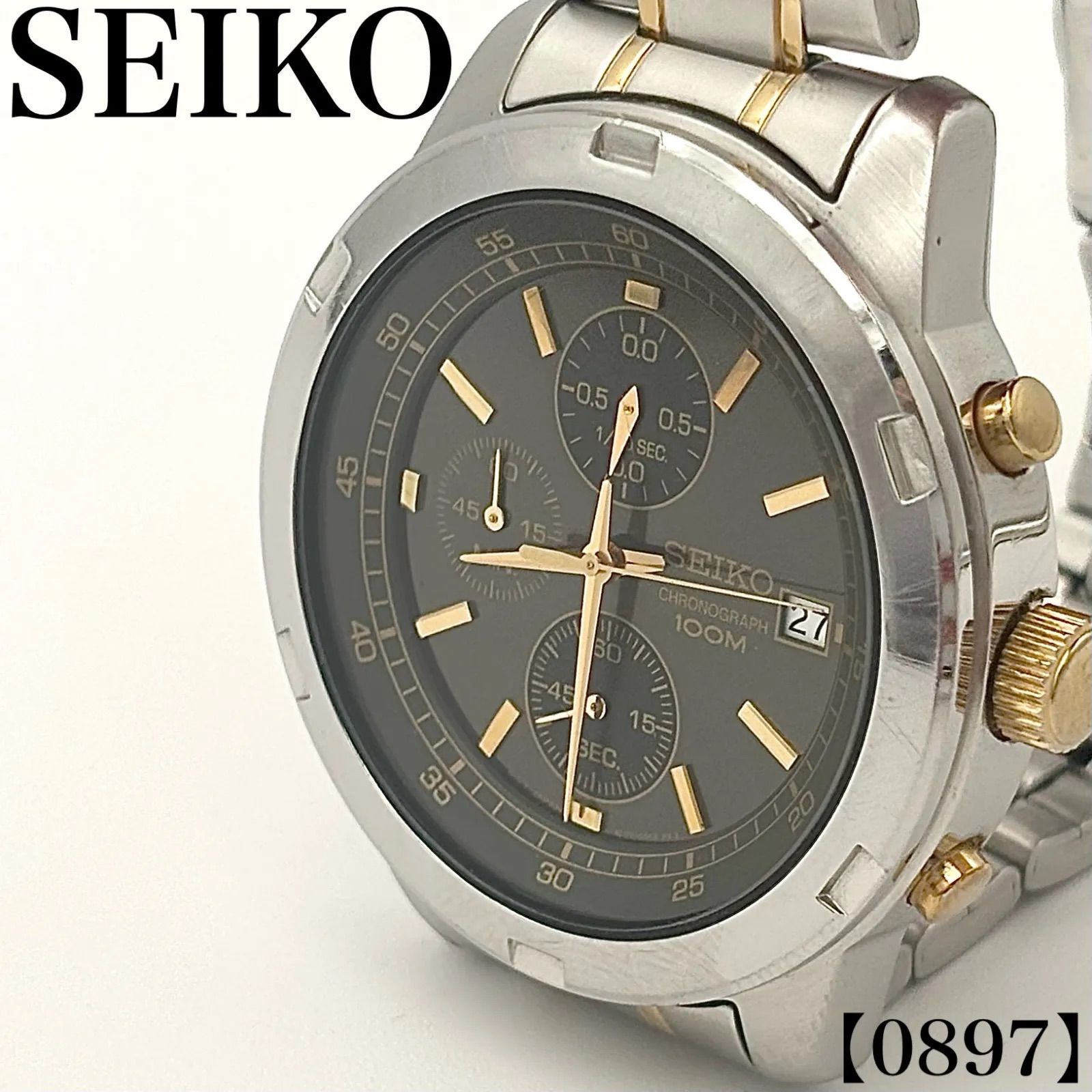 稼働品 Working item セイコー SEIKO 腕時計 メンズ Men's クォーツ Quartz 4T57-00B0 SKS425P1 海外モデル 逆輸入 10気圧防水 1/10秒高速ストップウォッチ グレー文字盤 コンビ 0897 8,520円