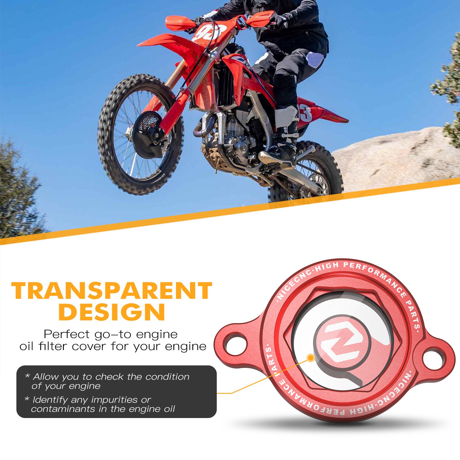 NICECNC ホンダ CRF250R CRF250RX CRF250RWE CRF450R CRF450RX CRF450X CRF450RWE CRF450RL CRF450L対応 クリアオイルフィルターキャップ