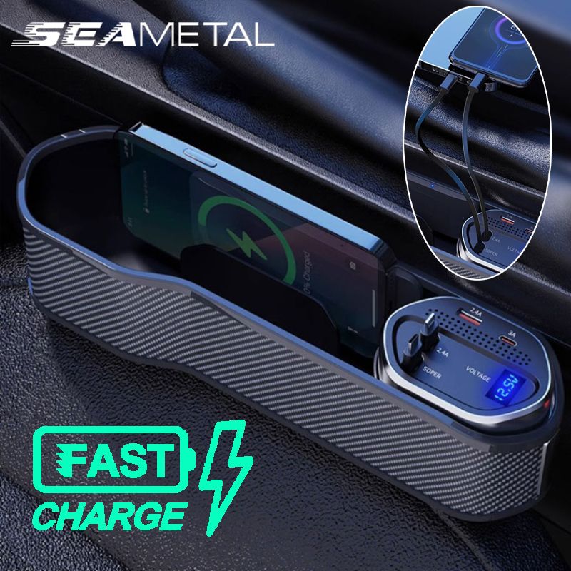 Seametal 車用シート隙間収納ボックス カップホルダー付き ワイヤレス充電対応 隙間フィラーオーガナイザー