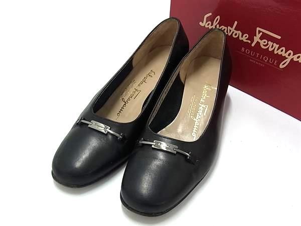Salvatore Ferragamo DI2410 Ferragamo Leather Heel Pumps Notation Size 6 (Approx. 23.0 cm) Shoes Shoes for Women Black