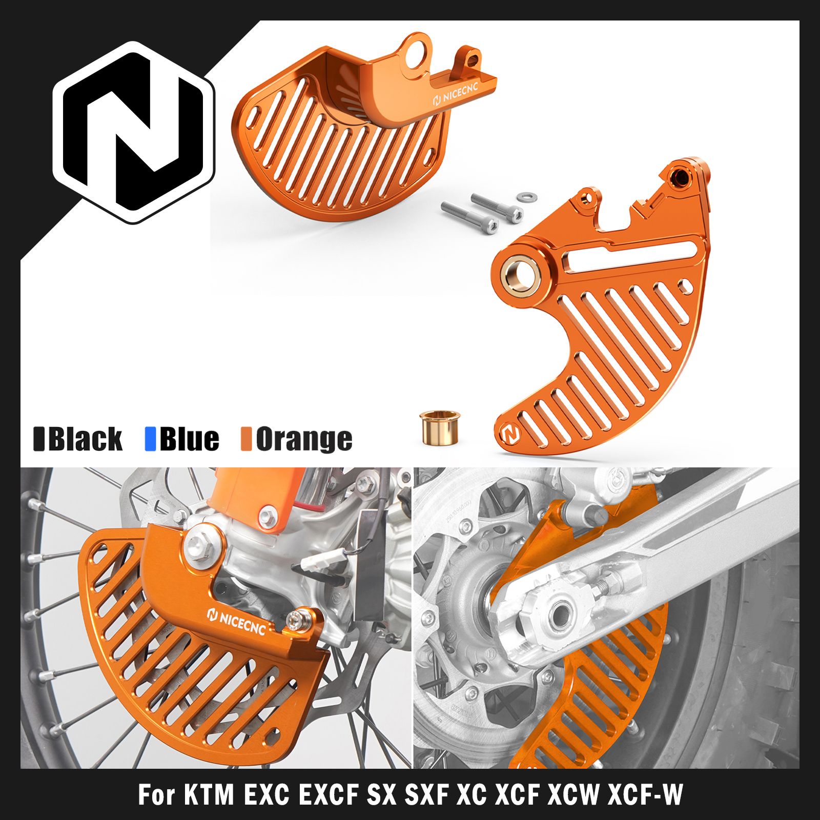 NICECNC KTM EXC 300 TPI EXCF 350 EXC 450 SXF 250 SXF 450 XCW XCF-W 450 500 Husqvarna TE 300対応 フロントリアブレーキディスクガード アルミ製